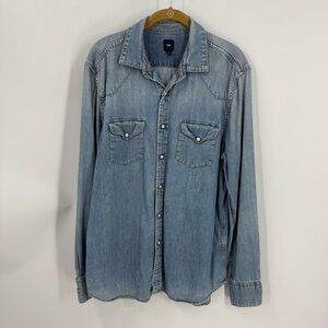 Gap vintage 100% cotton western style pearl snap Denim  Shirt size large unisex
